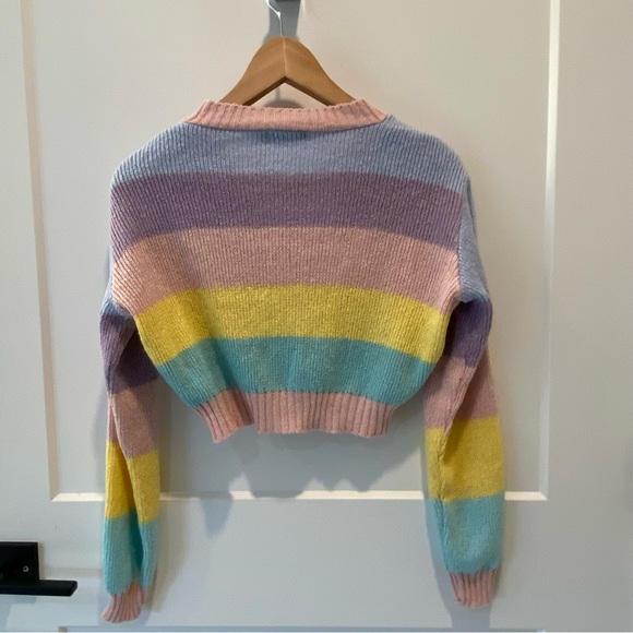 Nasty Gal Women’s Striped V Neck Pastel Multicolor Cropped Cardigan Size… - Picture 4 of 6